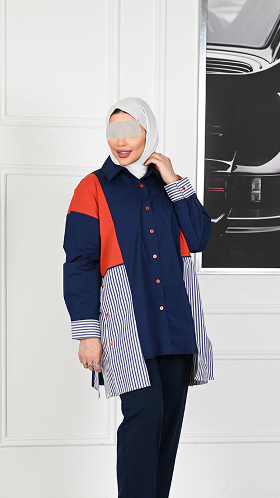 Colorblock Poplin Overshirt – Navy Mix