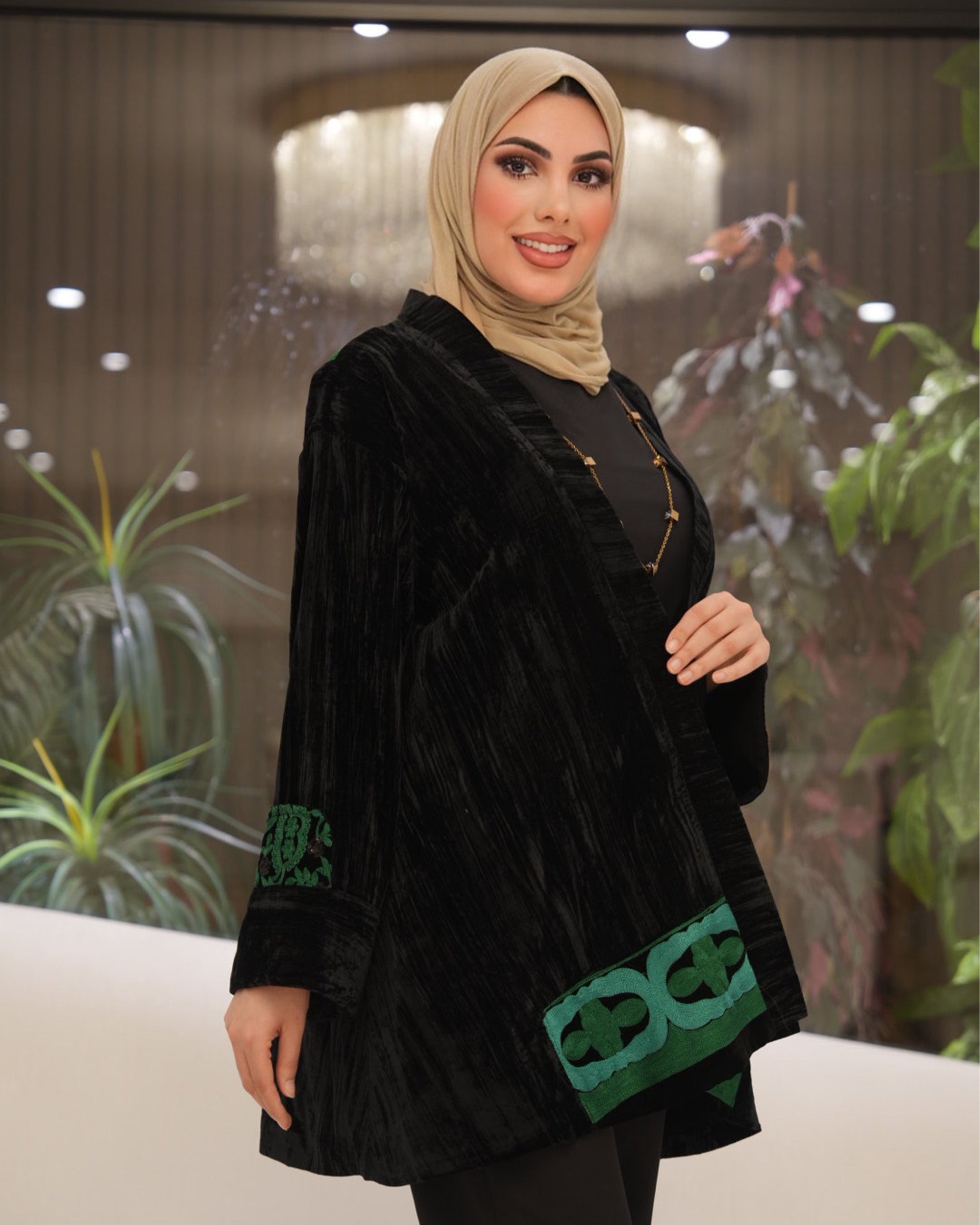 Classic Velvet Jacket – Black & Emerald Green