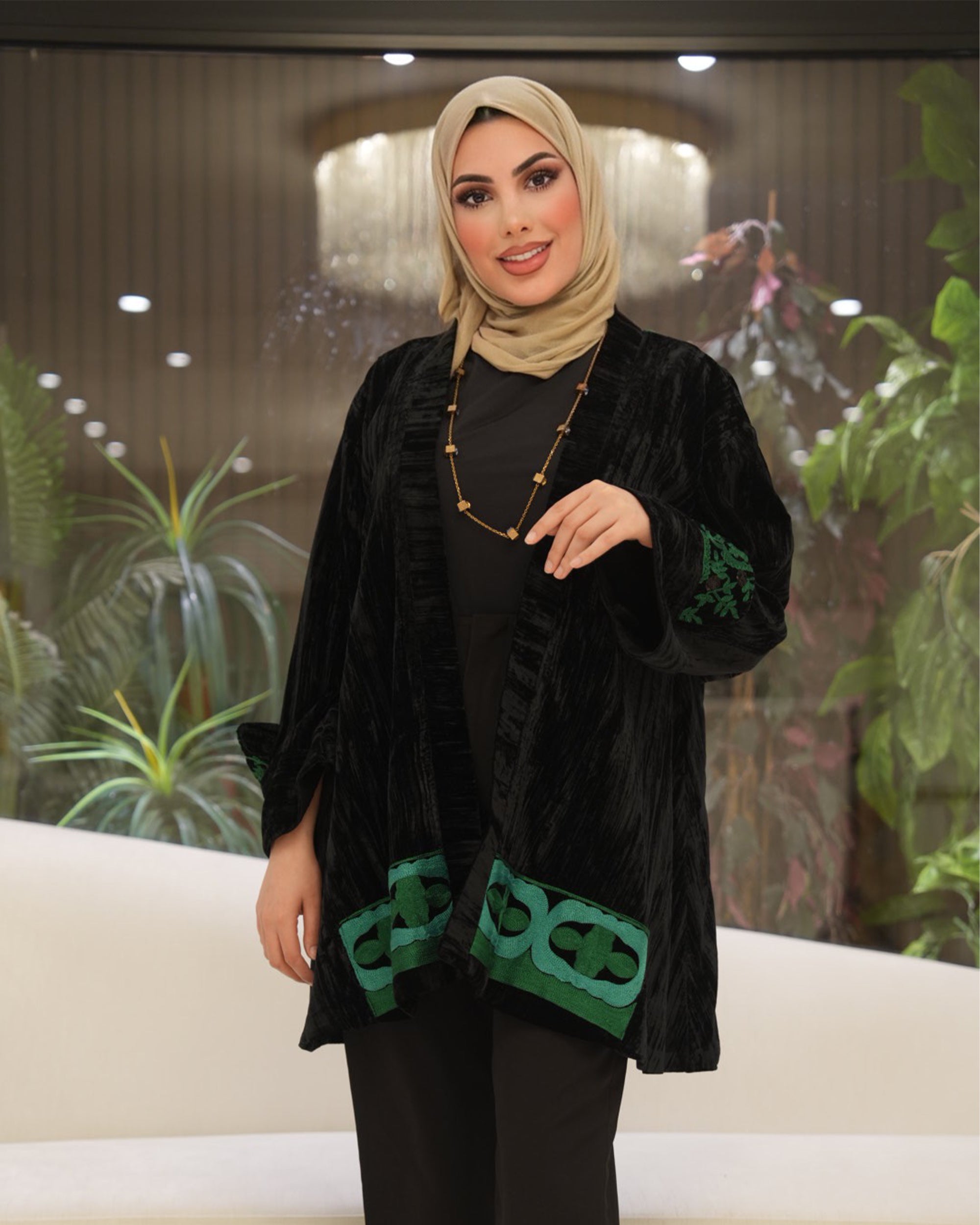 Classic Velvet Jacket – Black & Emerald Green