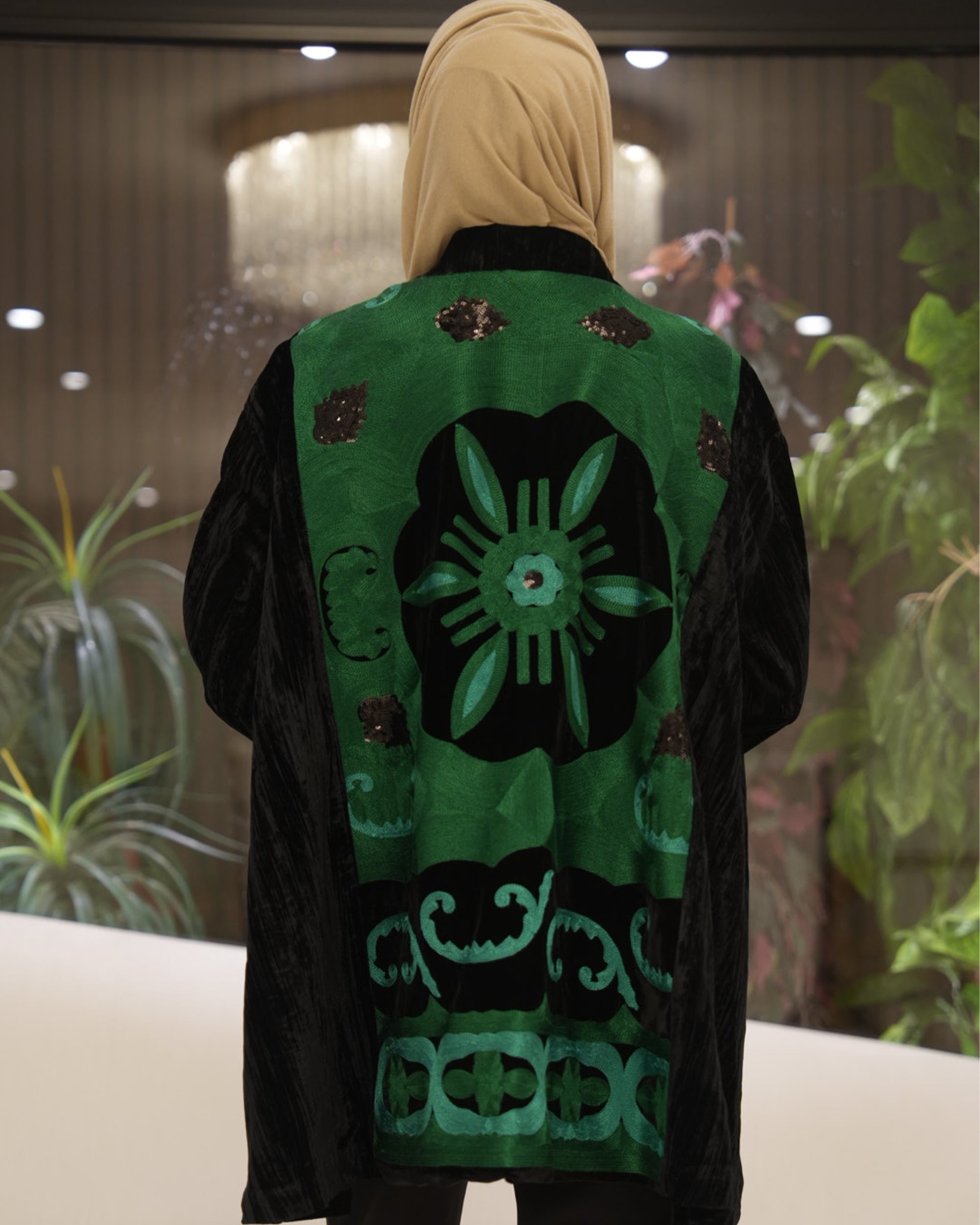 Classic Velvet Jacket – Black & Emerald Green