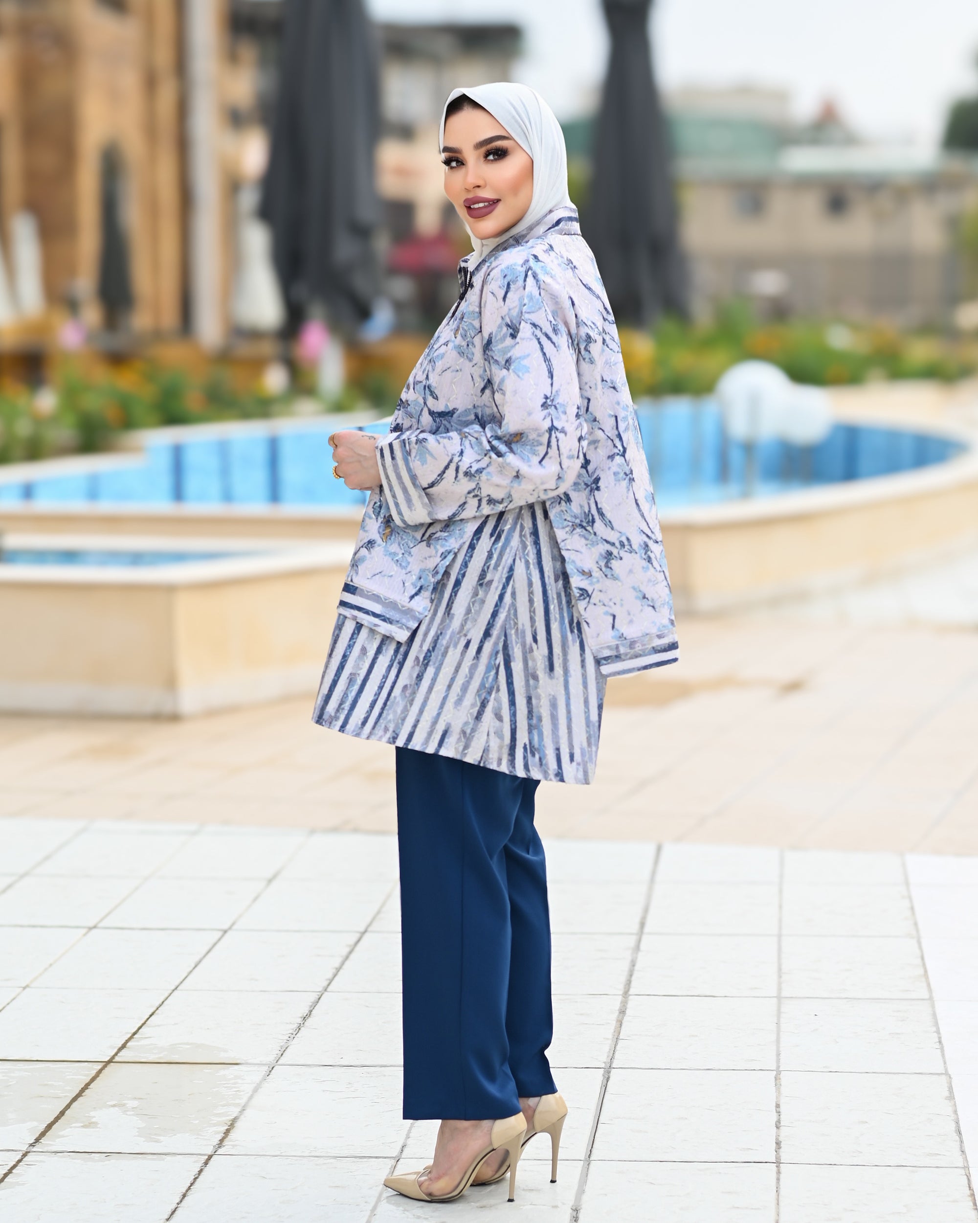 Classic Jacquard Zip Shirt – Blue Grey