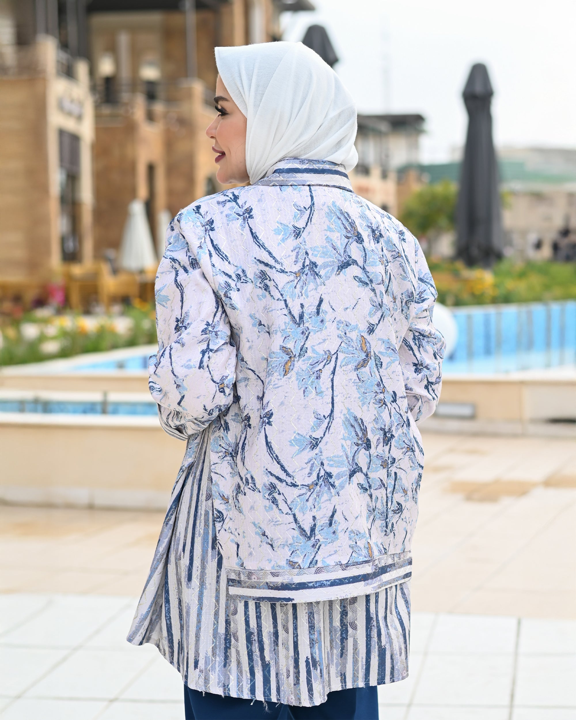 Classic Jacquard Zip Shirt – Blue Grey