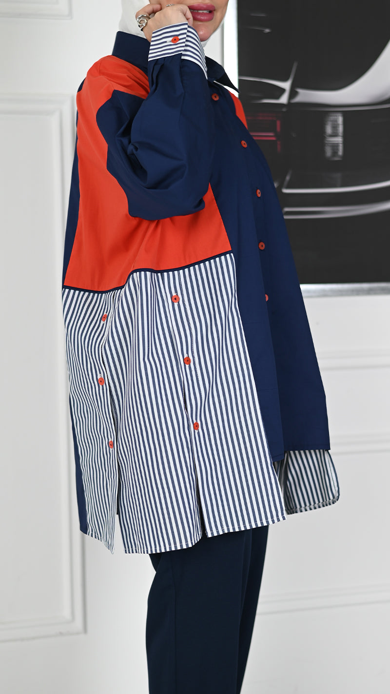 Colorblock Poplin Overshirt – Navy Mix