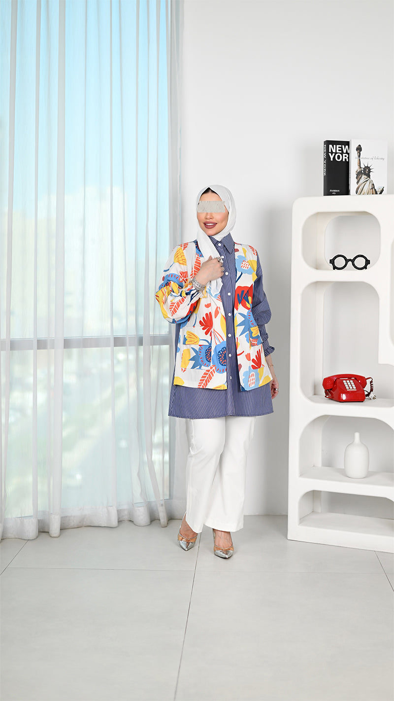 Floral Contrast Poplin Shirt