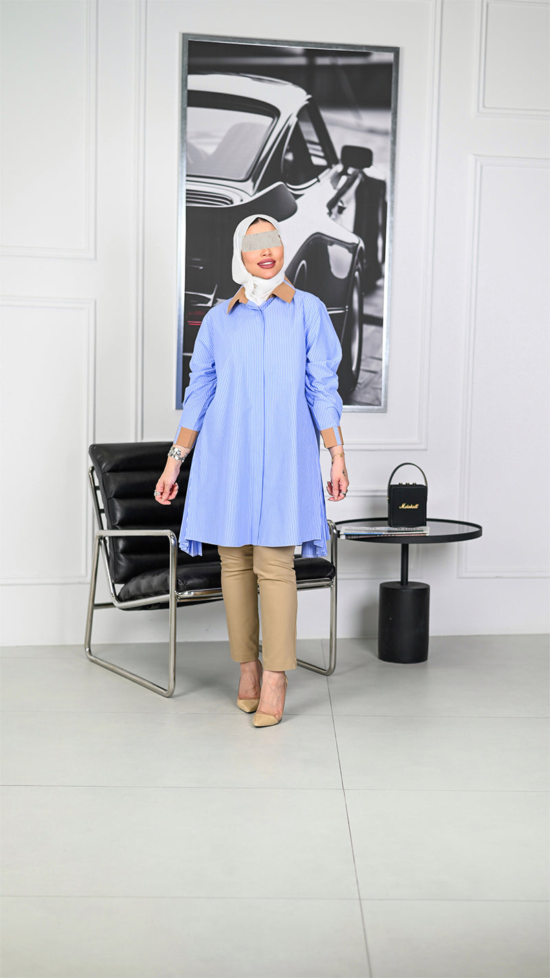Skyline Contrast Poplin Shirt – Blue