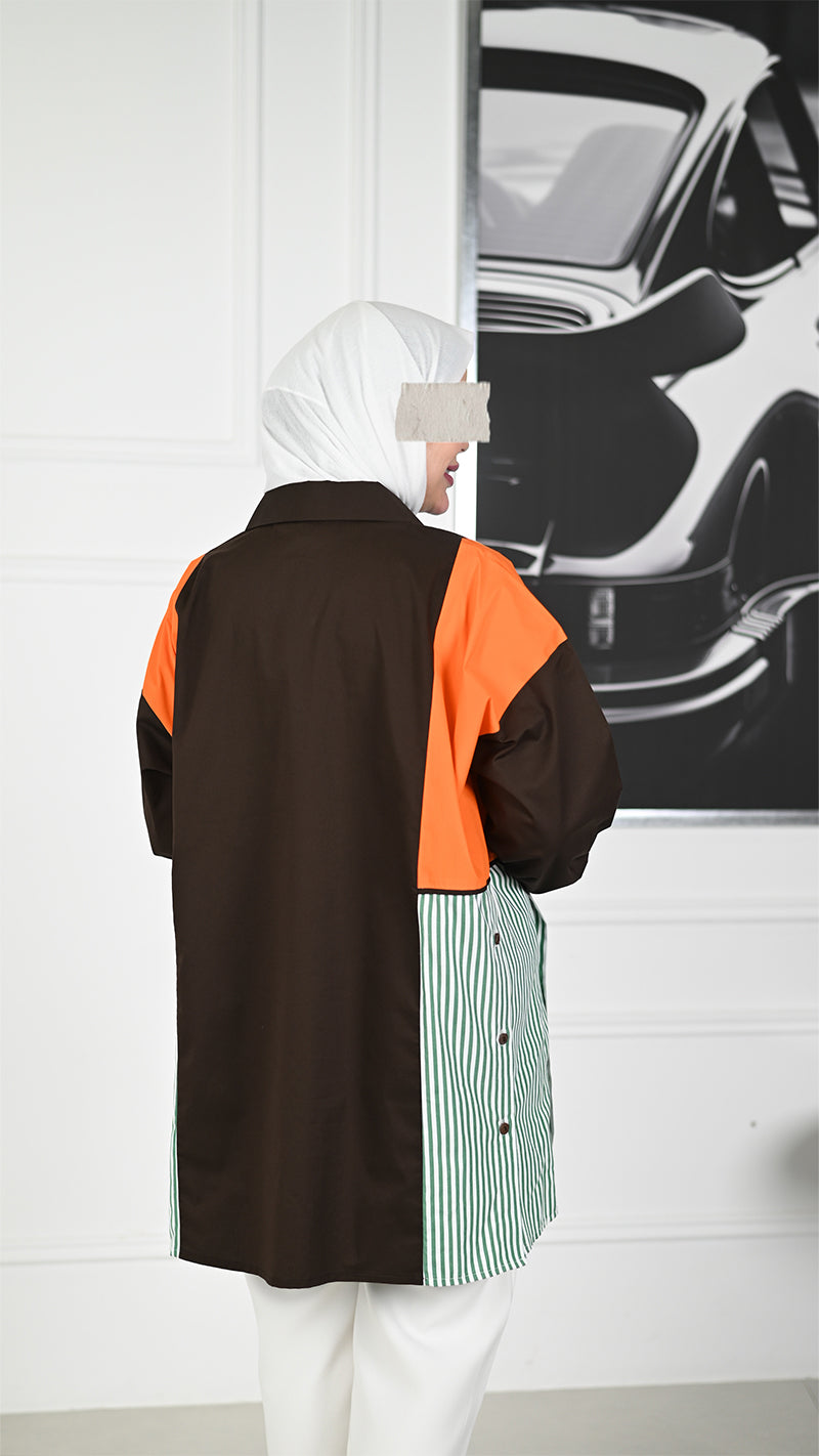 Colorblock Poplin Overshirt – Brown Mix