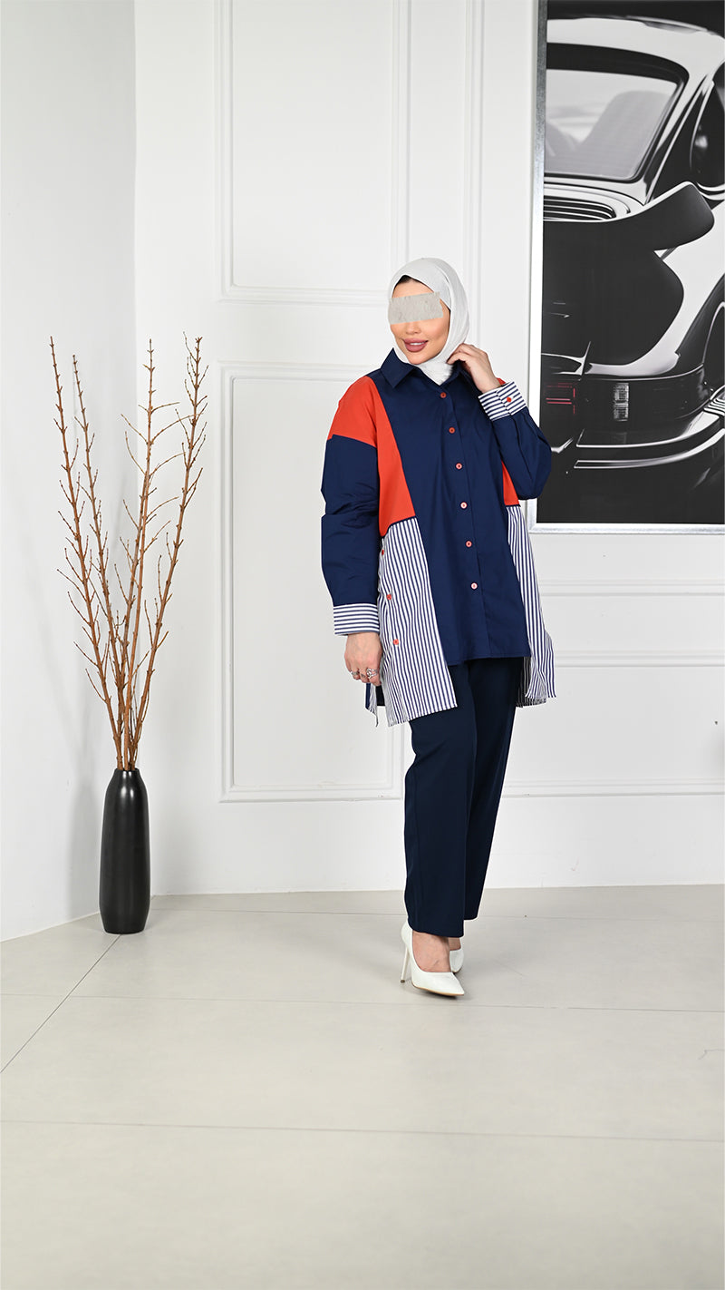 Colorblock Poplin Overshirt – Navy Mix