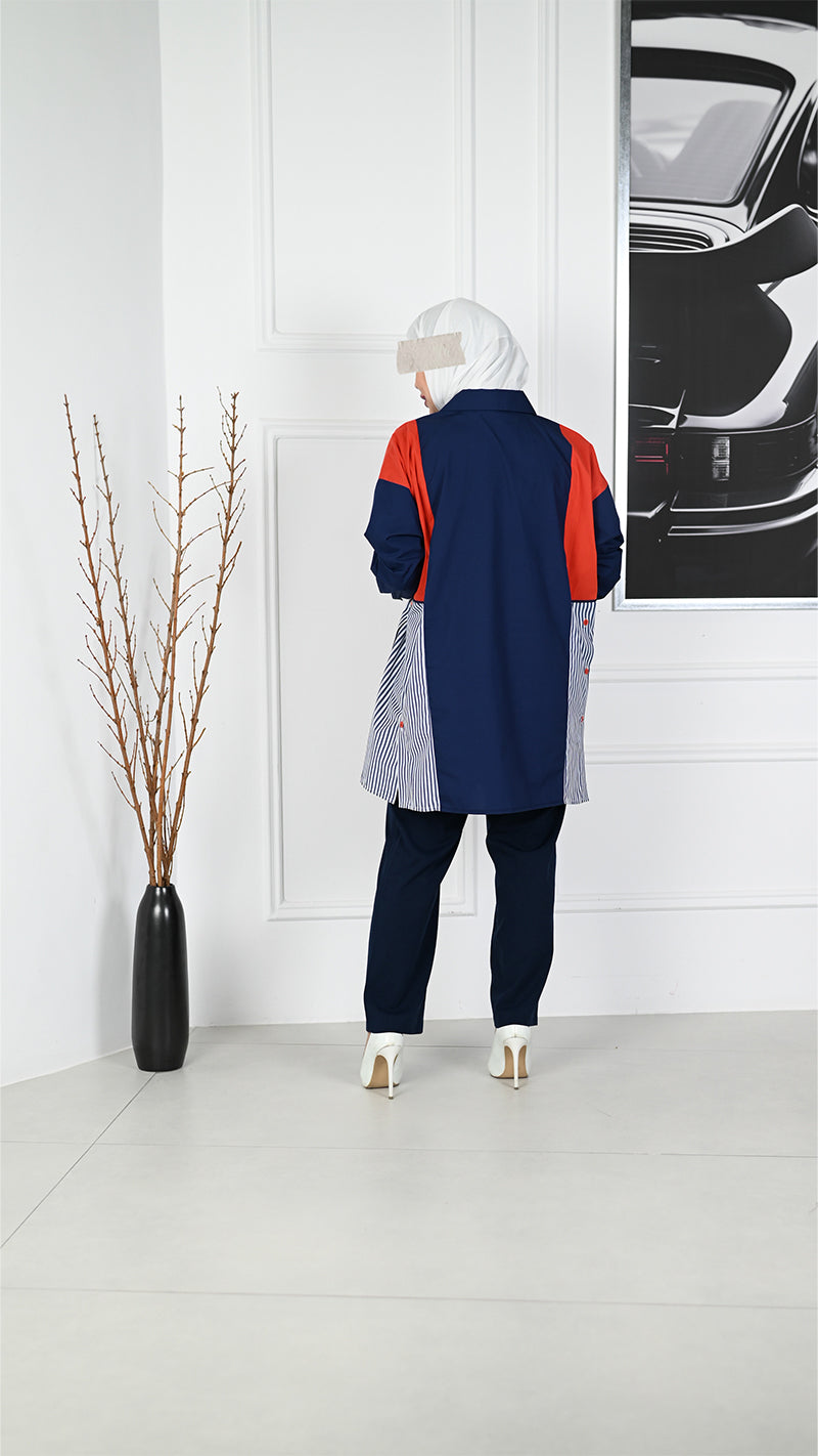 Colorblock Poplin Overshirt – Navy Mix